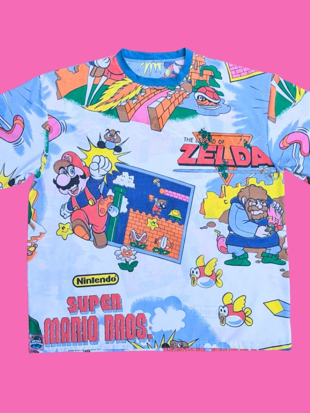 Handmade, Upcycled Nintendo Super Mario Bros + Zelda Bedsheet T-Shirt Oversized